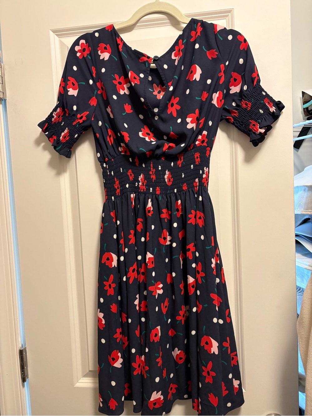 kate spade Navy Midi Dress with Red & White Floral Print